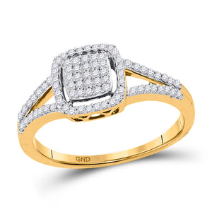 10kt Yellow Gold Womens Round Diamond Square Cluster Split-shank Ring 1/4 Cttw