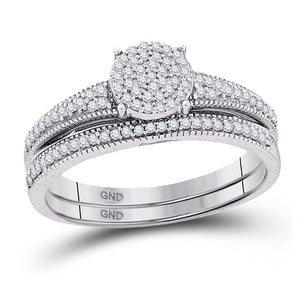 10k White Gold Diamond Cluster Bridal Wedding Ring Band Set 1/4 Cttw