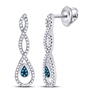 10kt White Gold Womens Round Blue Color Enhanced Diamond Dangle Earrings 1/4 Cttw
