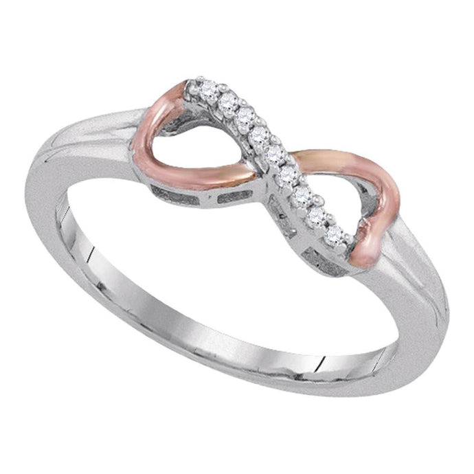 Sterling Silver Womens Round Diamond 2-tone Infinity Ring 1/20 Cttw