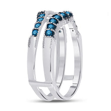 Load image into Gallery viewer, 14kt White Gold Womens Round Blue Color Enhanced Diamond Wrap Enhancer Wedding Band 1/3 Cttw
