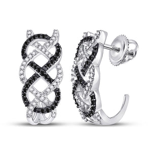 10kt White Gold Womens Round Black Color Enhanced Diamond Hoop Earrings 1/2 Cttw