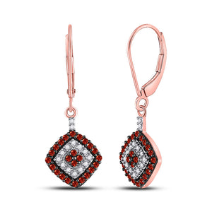 10kt Rose Gold Womens Round Red Color Enhanced Diamond Square Dangle Earrings 1/2 Cttw