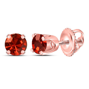 10kt Rose Gold Womens Round Red Color Enhanced Diamond Solitaire Earrings 1/4 Cttw