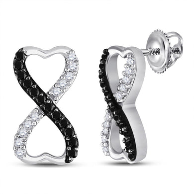 Sterling Silver Womens Round Black Color Enhanced Diamond Infinity Earrings 1/6 Cttw