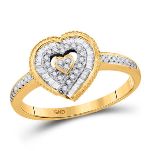10kt Yellow Gold Womens Round Diamond Heart Ring 1/4 Cttw