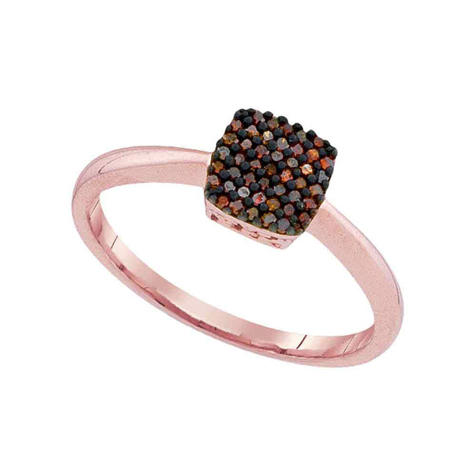 10kt Rose Gold Womens Round Red Color Enhanced Diamond Square Cluster Ring 1/8 Cttw