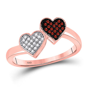 10kt Rose Gold Womens Round Red Color Enhanced Diamond Heart Ring 1/10 Cttw