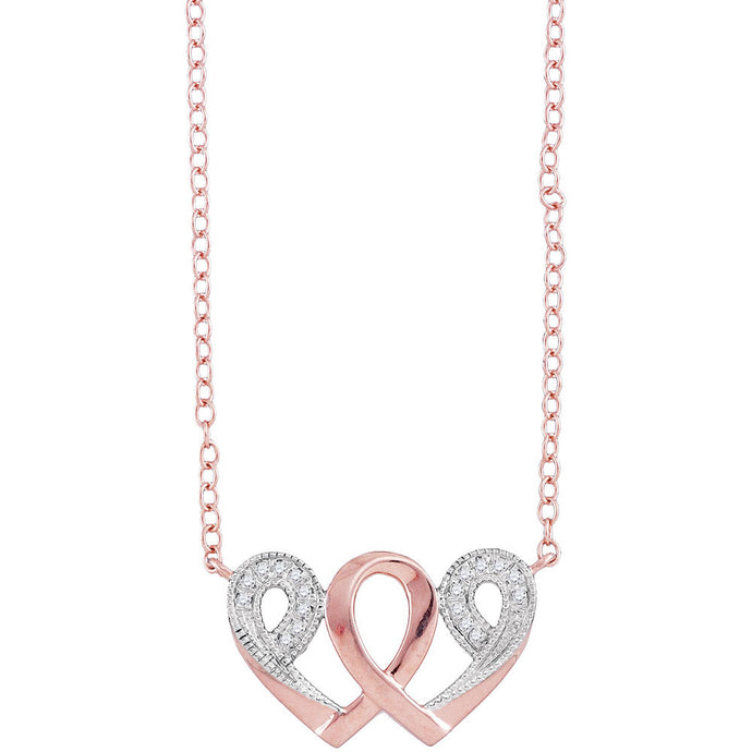 10k Rose Gold Womens Diamond Interwoven Heart Infinity Love Pendant Necklace 1/20 Cttw