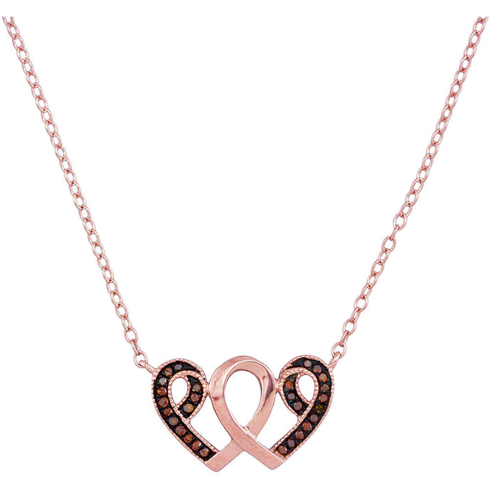 10kt Rose Gold Womens Round Red Color Enhanced Diamond Heart Necklace 1/10 Cttw