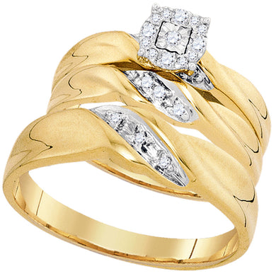 10kt Yellow Gold His Hers Round Diamond Matching Wedding Set 1/8 Cttw