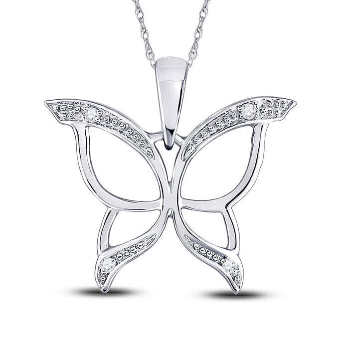10kt White Gold Womens Round Diamond Butterfly Bug Wings Pendant .03 Cttw