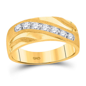 10kt Yellow Gold Mens Round Diamond Single Row Wedding Band Ring 1/2 Cttw