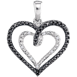 Sterling Silver Womens Round Black Color Enhanced Diamond Heart Pendant 1/20 Cttw