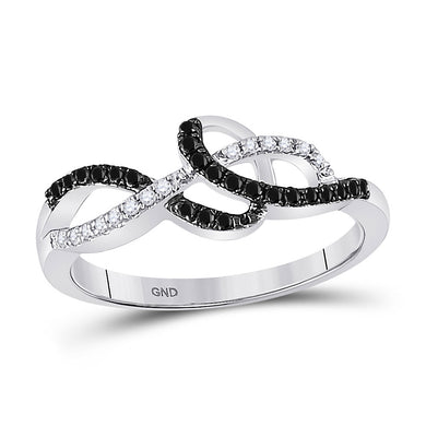 10kt White Gold Womens Round Black Color Enhanced Diamond Woven Strand Band Ring 1/5 Cttw