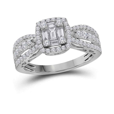 18kt White Gold Baguette Diamond Cluster Bridal Wedding Engagement Ring 3/4 Cttw