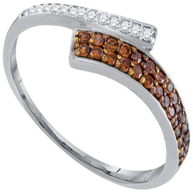 10kt White Gold Womens Round Brown Diamond Bypass Band 1/4 Cttw