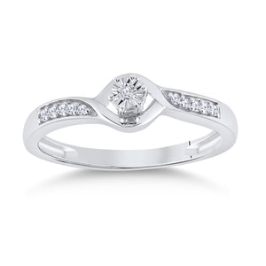 Sterling Silver Womens Round Diamond Solitaire Promise Ring 1/20 Cttw