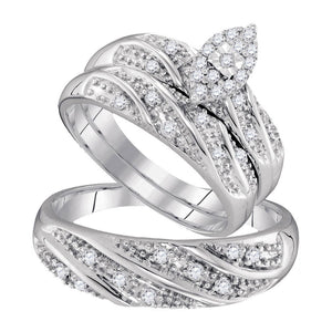 10kt White Gold His Hers Round Diamond Cluster Matching Wedding Set 1/3 Cttw