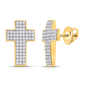 10kt Yellow Gold Mens Round Diamond Cross Earrings 1/2 Cttw