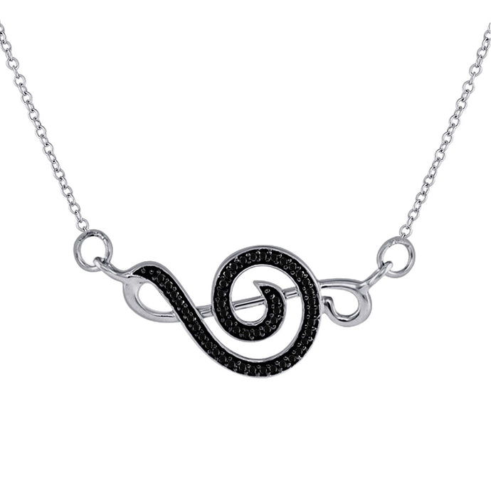 Sterling Silver Womens Round Black Color Enhanced Diamond Treble Clef Necklace 1/8 Cttw