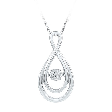 10kt White Gold Womens Round Diamond Solitaire Moving Twinkle Teardrop Pendant 1/20 Cttw