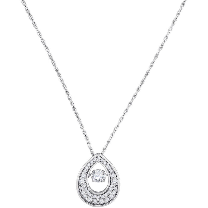 10kt White Gold Womens Round Diamond Moving Twinkle Solitaire Teardrop Pendant 1/2 Cttw