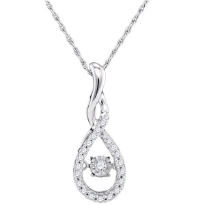 10kt White Gold Womens Round Diamond Solitaire Moving Twinkle Teardrop Pendant 1/4 Cttw