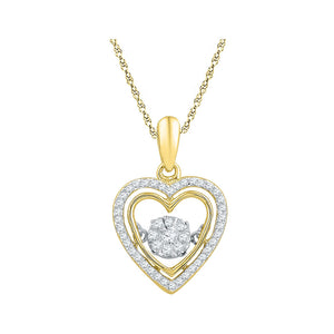 10kt Yellow Gold Womens Round Diamond Moving Twinkle Heart Pendant 1/4 Cttw