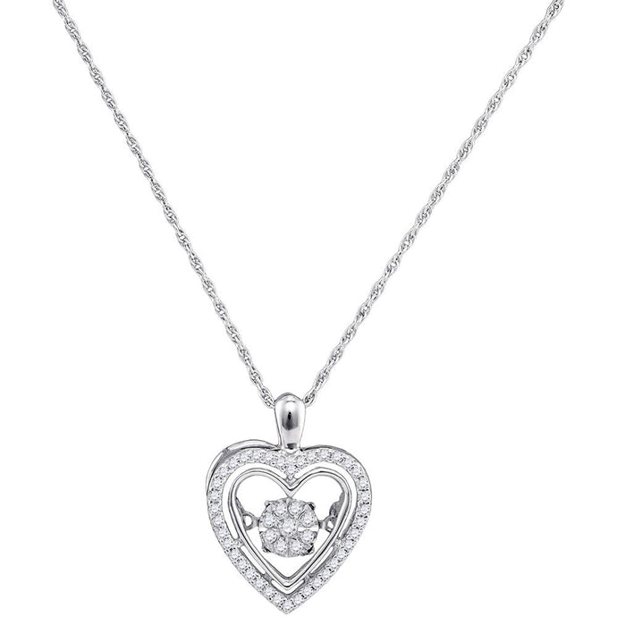 10kt White Gold Womens Round Diamond Moving Twinkle Heart Pendant 1/4 Cttw