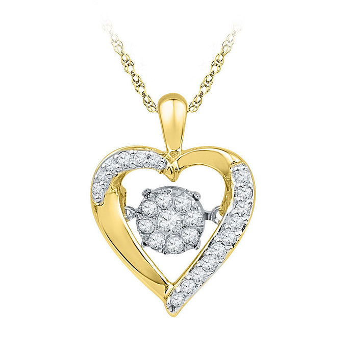 10kt Yellow Gold Womens Round Diamond Moving Twinkle Heart Pendant 1/6 Cttw