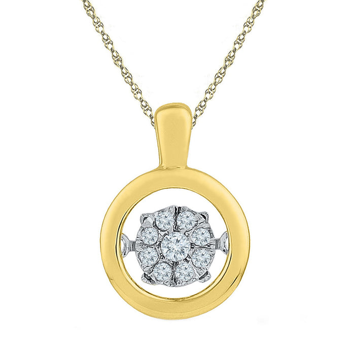 10kt Yellow Gold Womens Moving Round Diamond Cluster Pendant 1/10 Cttw