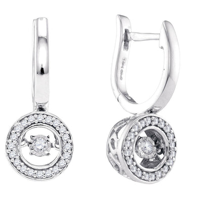 10kt White Gold Womens Round Diamond Moving Twinkle Dangle Earrings 1/3 Cttw