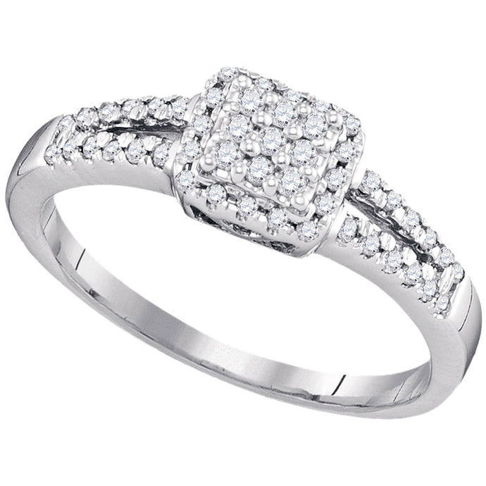 10kt White Gold Womens Round Diamond Square Cluster Ring 1/4 Cttw