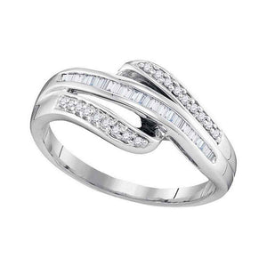10kt White Gold Womens Baguette Channel-set Diamond Triple Row Band Ring 1/5 Cttw