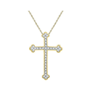 10kt Yellow Gold Womens Round Diamond Gothic Cross Religious Pendant 1/5 Cttw