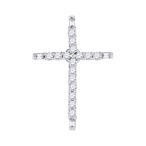 10kt White Gold Womens Round Diamond Cross Religious Pendant 1/5 Cttw