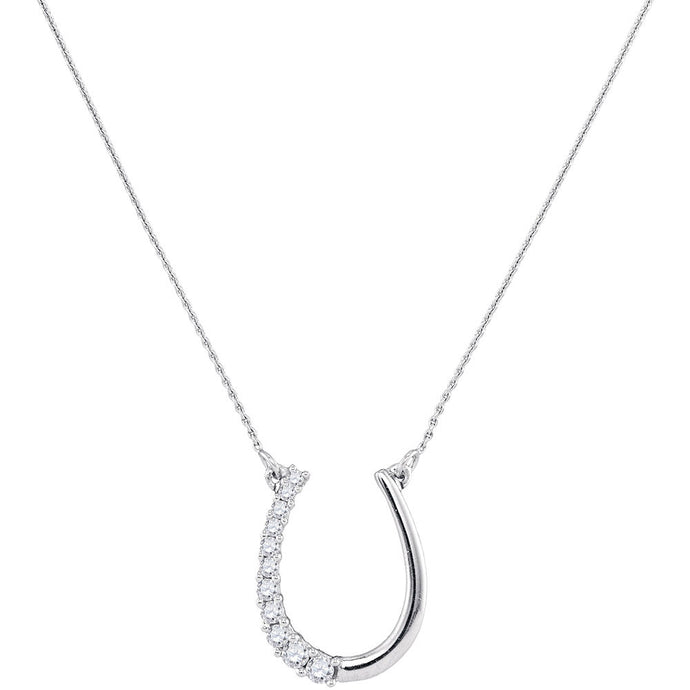 10kt White Gold Womens Round Diamond Horseshoe Pendant Necklace 1/5 Cttw