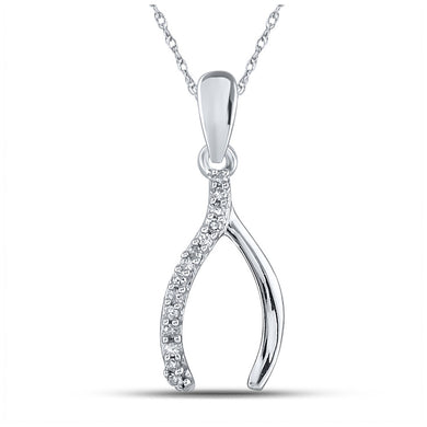 Sterling Silver Womens Round Diamond Lucky Wishbone Pendant 1/20 Cttw