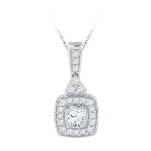 10kt White Gold Womens Round Diamond Solitaire Square Framed Pendant 1/2 Cttw