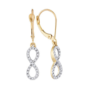 10kt Yellow Gold Womens Round Diamond Infinity Dangle Earrings 1/4 Cttw