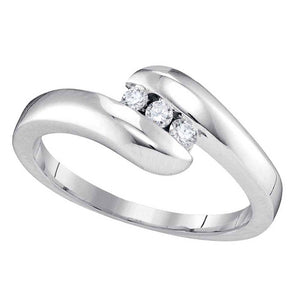 10kt White Gold Womens Round Diamond 3-stone Promise Ring 1/8 Cttw