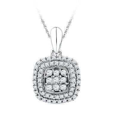 10kt White Gold Womens Round Diamond Cluster Double Frame Square Pendant 1/3 Cttw