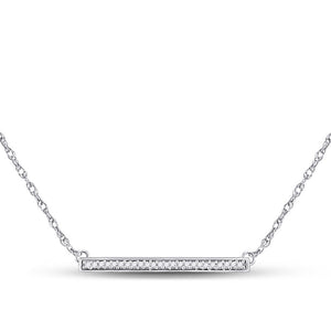 10kt White Gold Womens Round Diamond Horizontal Bar Pendant Necklace 1/10 Cttw