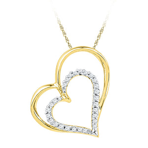 10kt Yellow Gold Womens Round Diamond Double Heart Outline Pendant 1/8 Cttw