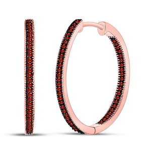 10kt Rose Gold Womens Round Red Color Enhanced Diamond Single Row Hoop Earrings 1/3 Cttw