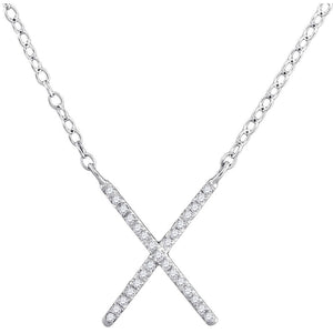 10kt White Gold Womens Round Diamond Letter X Cross Pendant Necklace 1/10 Cttw