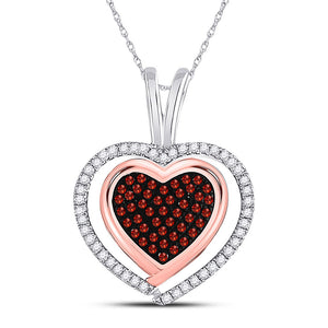 10kt White Gold Womens Round Red Color Enhanced Diamond Heart Pendant 1/4 Cttw