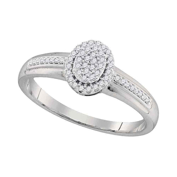 10kt White Gold Womens Round Diamond Oval Cluster Ring 1/6 Cttw