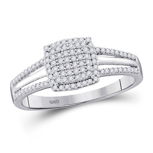 10kt White Gold Round Diamond Square Cluster Bridal Wedding Engagement Ring 1/4 Cttw